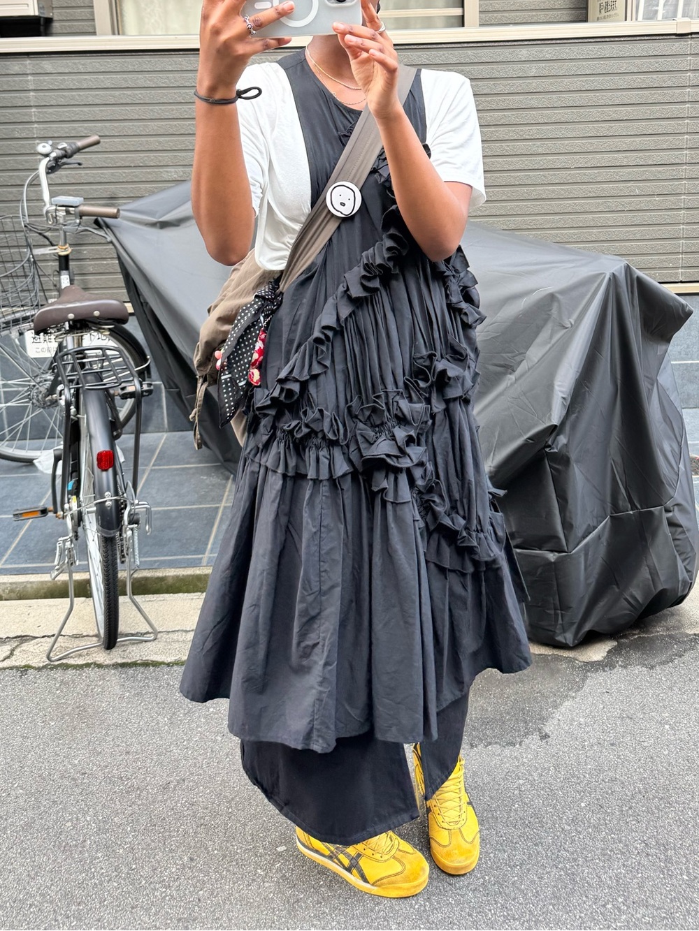 Japanese Black Ruffled Maxi Dress - Versatile Layered Style